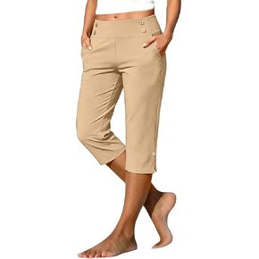 High Waisted Stretchy Capri Pant For Women Knee Length Yoga Athletic Capris | Womens Lightweight Golf Capri Pants,Summer Causal Quick Dry Cropped Trousers With Pockets,Tummy Control Athletic Capris in Kuwait