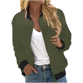 Women's Bomber Jackets Lightweight Textured Zipper Sweatshirt Casual Coat Colorblock Outerwear Windbreaker with Pocket in Kuwait