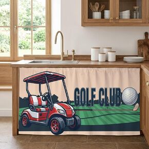 Golf Club Cabinet Curtains for Kitchen Vintage Golf Ball Cart Grass Beige Background Sink Skirt for Bathroom, Pedestal Sink Skirt, Under Sink Curtain, 28" W x 51" L in Kuwait