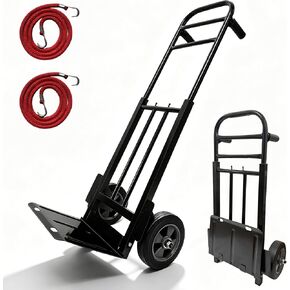 Heavy Duty Folding Hand Truck Dolly with Bungee Cords, 800 LB Dolly Cart | 8" Solid Rubber Wheels, 2*Bungee Cords, Compact Foldable Alloy Steel Design for Warehouses, Homes, Offices, andSmall Business in Kuwait