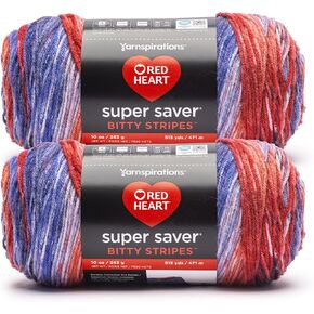 Red Heart Super Super Bitty Stripes خيوط البحر - 2 حزمة من 283g/10oz - 100 ٪ من الأكريليك - #4 الصوفي (المتوسط) - 515 ياردة - الحياكة/الكروشيه in Kuwait