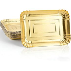 10 PCS Disposable Paper Tray, Heavy Duty Paper Plates, Rectangle Cardboard Serving Trays, Gold Food Trays for Birthday Party, Wedding, Daily Use (10, Gold) in Kuwait