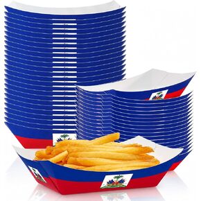 60 Pack Haitian Flag Paper Food Trays Disposable Paper Food Boats Serving Basket Tray Holder for Taco Snack Dessert Nacho French Fries Popcorn BBQ Haiti Theme Patriotic Party Decoration Sports Events in Kuwait