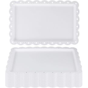 16 Pack White Plastic Serving Tray 14.4" x 9.3", Heavy Duty Disposable & Reusable Rectangle Platters for Parties, Wedding, Restaurant, Cookies, Desserts & Appetizers in Kuwait