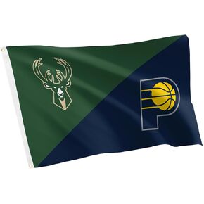 صبار الصحراء ميلووكي باكس × علم إنديانا بيسرز - لافتة NBA مقاس 3 × 5 أقدام، قماش متين للاستخدام الداخلي/الخارجي، تصميم بوليستر 100% (منافسون المنزل) in Kuwait
