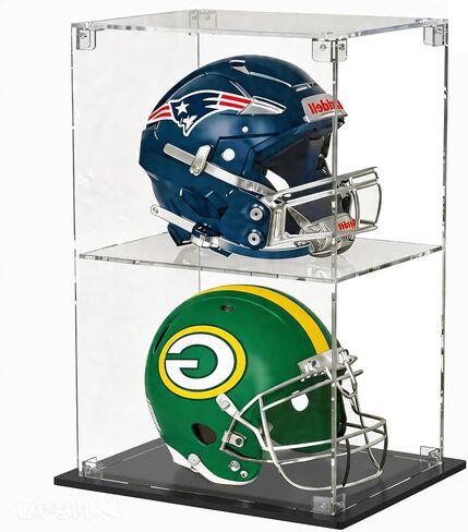 Football Helmet Display Case with Light Strip, Full Size Helmet Display Case with Wood Grain Base, UV Protection Helmet Showcase for Football, Hockey, Baseball, Motorcycle Helmets, Memorabilia Sports in Kuwait