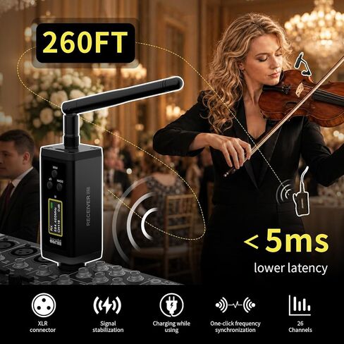 نظام ميكروفون الكمان اللاسلكي UHF للموسيقيين، البانجو، المندولين | نطاق 260 قدم، تحكم مزدوج في مستوى الصوت، ميكروفون بمشبك للالتقاط، جهاز إرسال واستقبال XLR لأنظمة PA النشطة، F40V in Kuwait