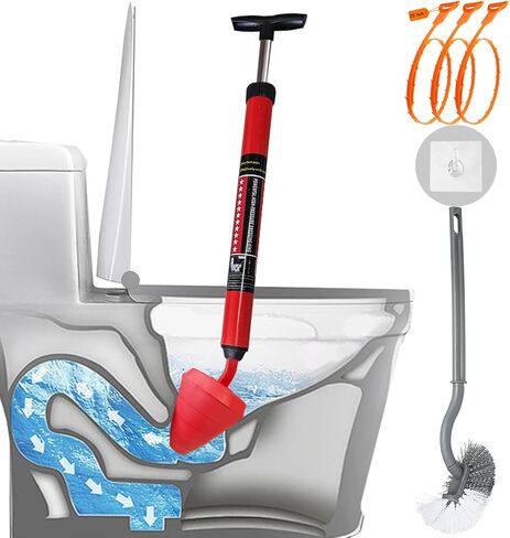 Toilet Plunger, High-Pressure Plungers for Bathroom, Toilet Brush and Plunger Set - Powerful Air Drain Unclogger & Heavy-Duty Clog Remover for Bathroom Drains, and Clogged Pipes in Kuwait