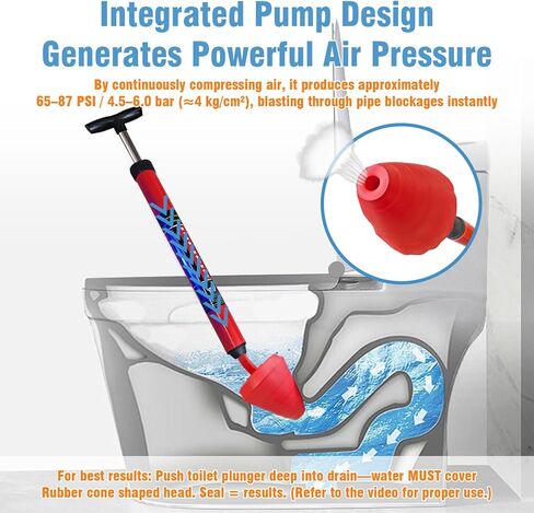 Toilet Plunger, High-Pressure Plungers for Bathroom, Toilet Brush and Plunger Set - Powerful Air Drain Unclogger & Heavy-Duty Clog Remover for Bathroom Drains, and Clogged Pipes in Kuwait