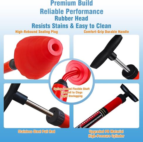 Toilet Plunger, High-Pressure Plungers for Bathroom, Toilet Brush and Plunger Set - Powerful Air Drain Unclogger & Heavy-Duty Clog Remover for Bathroom Drains, and Clogged Pipes in Kuwait