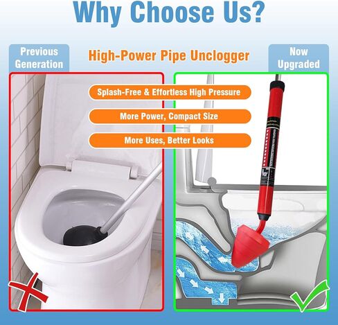 Toilet Plunger, High-Pressure Plungers for Bathroom, Toilet Brush and Plunger Set - Powerful Air Drain Unclogger & Heavy-Duty Clog Remover for Bathroom Drains, and Clogged Pipes in Kuwait