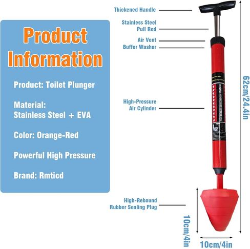 Toilet Plunger, High-Pressure Plungers for Bathroom, Toilet Brush and Plunger Set - Powerful Air Drain Unclogger & Heavy-Duty Clog Remover for Bathroom Drains, and Clogged Pipes in Kuwait