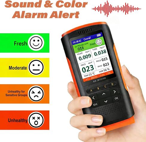 Indoor Air Quality Tester, 7-in-1 Accurate HCHO Formaldehyde TVOC Meter PM2.5 PM1.0 PM10 Detector, Portable Temperature Humidity Meter for Home Office Car, 2.8" HD Display, Sound & Color Alarm in Kuwait