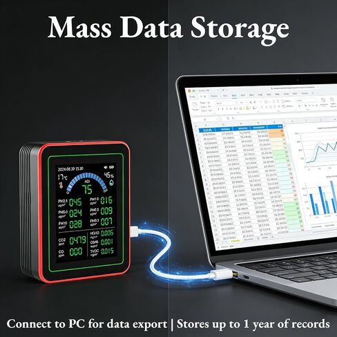جهاز مراقبة جودة الهواء من AUNMAS ZN MT32، متعدد المعلمات مع أجهزة استشعار حساسة للغاية، وتسجيل البيانات وتحليلها، للاستخدام المنزلي والمكتبي in Kuwait