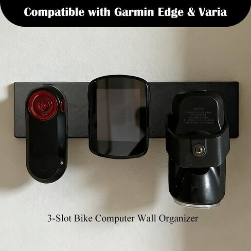 3-Slot Bike Computer Wall Mount Organizer Compatible with Garmin Edge & Varia, Quick Access Cycling Accessory Wall Holder, Space-Saving Secure Screw-Mounted Storage for Indoor & Garage Use in Kuwait