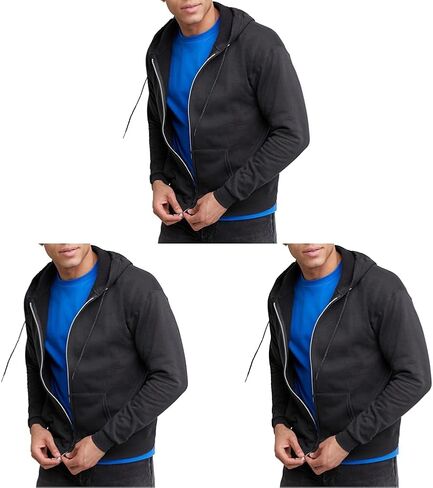 Hanes Mens Hoodie, Ecosmart Fleece Full-zip Zip-up Hooded Sweatshirt For Athletic-hoodies, Black, XX-Large US (Pack of 3) in Kuwait