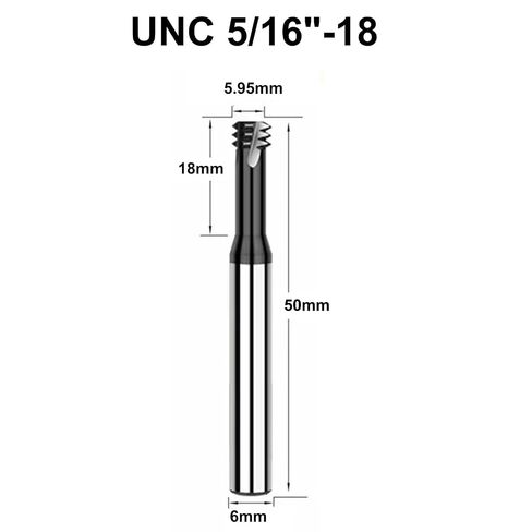5 قطع UNC 5/16"-18 قاطع مطحنة خيط من الكربيد الصلب لآلات CNC، مع طلاء، 3 مزامير وأداة طحن خيط 60 درجة فولت لتصنيع الفولاذ المقاوم للصدأ in Kuwait