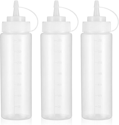 3 Pack 12oz Sauce Bottles Squeeze, Condiment Squeeze Bottles, Thickened Durable Plastic for Sauces, Oil, Syrup, And Arts, Translucent White in Saudi Arabia