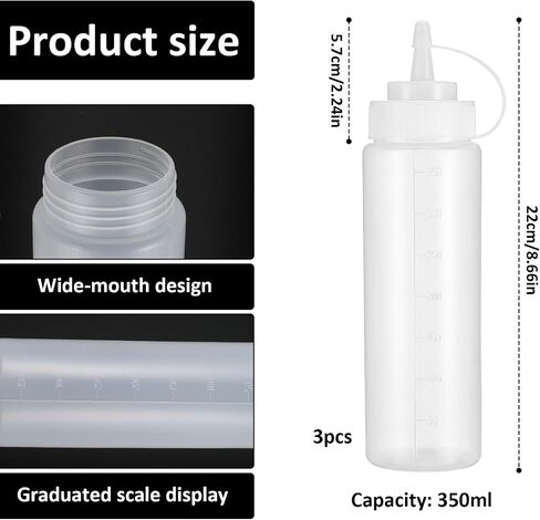 3 Pack 12oz Sauce Bottles Squeeze, Condiment Squeeze Bottles, Thickened Durable Plastic for Sauces, Oil, Syrup, And Arts, Translucent White in Saudi Arabia