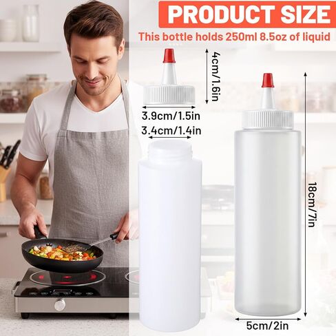 24 Pack 8.5 oz Plastic Condiment Squeeze Bottles with Red Tip Cap Squirt Bottle for Sauces Oil Vinegar BBQ Ketchup Dressing Syrup Clear Leakproof in Kuwait