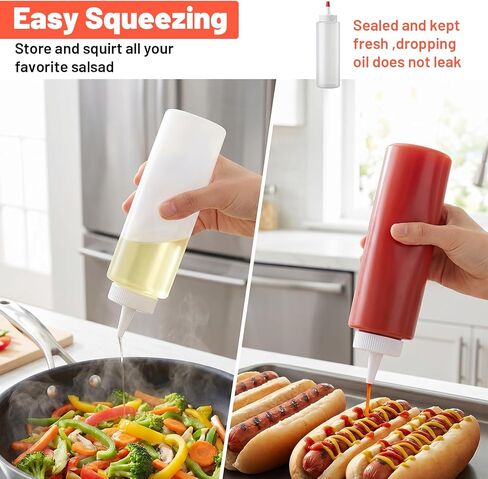 24 Pack 8.5 oz Plastic Condiment Squeeze Bottles with Red Tip Cap Squirt Bottle for Sauces Oil Vinegar BBQ Ketchup Dressing Syrup Clear Leakproof in Kuwait