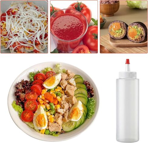 24 Pack 8.5 oz Plastic Condiment Squeeze Bottles with Red Tip Cap Squirt Bottle for Sauces Oil Vinegar BBQ Ketchup Dressing Syrup Clear Leakproof in Kuwait