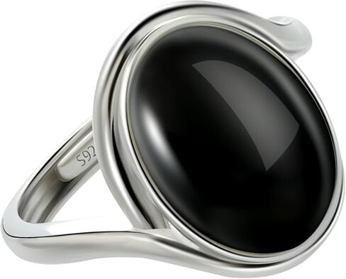 Adjustable Black Onyx Statement Ring, Oval and Marquise Solitaire in 925 Sterling Silver,An Artisan Statement Piece for Her in Saudi Arabia
