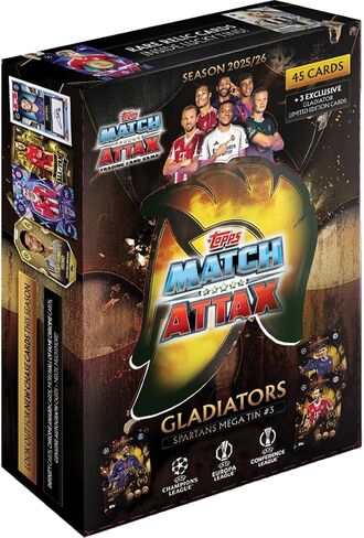 Topps UCC Match Attax 2025/26 - Mega Tin - Spartans - تحتوي على 45 بطاقة Match Attax بالإضافة إلى 3 بطاقات Gladiators LE حصرية. in Kuwait