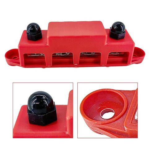 250A Bus Bar Power Distribution Block 12V / 24V / 48V - 4-Post 3/8 '' (M10) ترصيع مع غطاء - للبحرية، السيارات، الطاقة الشمسية، RV، أنظمة بطاريات القوارب - مجموعة زوج أحمر وأسود in Kuwait