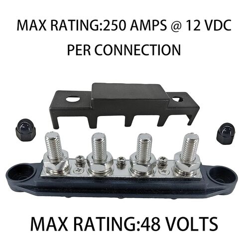 250A Bus Bar Power Distribution Block 12V / 24V / 48V - 4-Post 3/8 '' (M10) ترصيع مع غطاء - للبحرية، السيارات، الطاقة الشمسية، RV، أنظمة بطاريات القوارب - مجموعة زوج أحمر وأسود in Kuwait