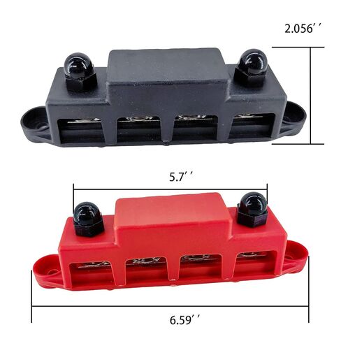 250A Bus Bar Power Distribution Block 12V / 24V / 48V - 4-Post 3/8 '' (M10) ترصيع مع غطاء - للبحرية، السيارات، الطاقة الشمسية، RV، أنظمة بطاريات القوارب - مجموعة زوج أحمر وأسود in Kuwait