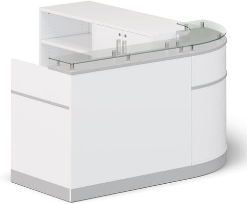 NBF Esquire Curved Modern Reception Desk with Storage - Retail Checkout Counter with Driftwood Laminate Desktop - Front Desk Reception Counter - Welcome Desk for Office Lobby Salon (Gray) in Saudi Arabia