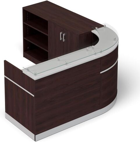 NBF Esquire Curved Modern Reception Desk with Storage - Retail Checkout Counter with Driftwood Laminate Desktop - Front Desk Reception Counter - Welcome Desk for Office Lobby Salon (Gray) in Saudi Arabia
