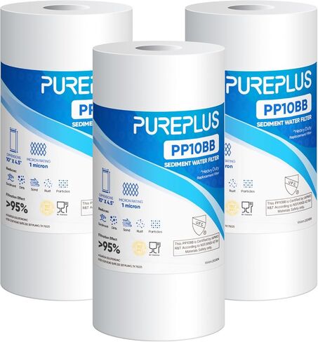PUREPLUS 5 ميكرون 10 × 4.5 بوصة خرطوشة بديلة لفلتر المياه المنزلي للرواسب المنزلية بالكامل لـ DGD-5005، RFC-BBSA، HD-950، WFHD13001B، W15-PR، GXWH30C، GXWH35F، Aqua-Pure AP817، PP10BB، عبوتان in Kuwait