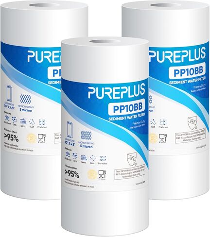 PUREPLUS 5 ميكرون 10 × 4.5 بوصة خرطوشة بديلة لفلتر المياه المنزلي للرواسب المنزلية بالكامل لـ DGD-5005، RFC-BBSA، HD-950، WFHD13001B، W15-PR، GXWH30C، GXWH35F، Aqua-Pure AP817، PP10BB، عبوتان in Kuwait
