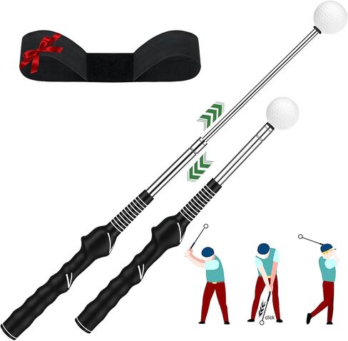 Retractable Golf Swing Trainer & Grip Trainer – Swing Click Feedback Training Aid for Rhythm & Grip Correction(Right Hand), Indoor & Outdoor Practice Trainer with Arm Band for Arm Alignment in Kuwait