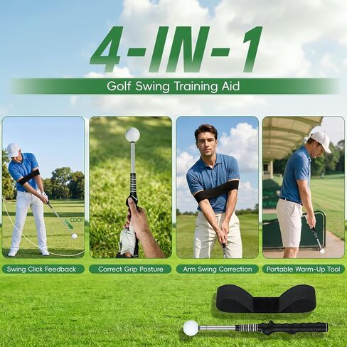 Retractable Golf Swing Trainer & Grip Trainer – Swing Click Feedback Training Aid for Rhythm & Grip Correction(Right Hand), Indoor & Outdoor Practice Trainer with Arm Band for Arm Alignment in Kuwait