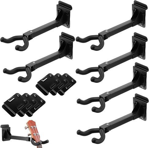 4 Pcs Guitar Wall Mount Heavy Duty Guitar Hanger with Slat Adapter 180° Adjustable Black Hook Stand for Acoustic Electric Bass Ukulele, Guitar Hooks for Wall Storage, 11x3.6x2.8 Inch in Kuwait