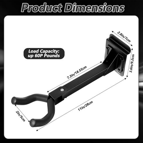 4 Pcs Guitar Wall Mount Heavy Duty Guitar Hanger with Slat Adapter 180° Adjustable Black Hook Stand for Acoustic Electric Bass Ukulele, Guitar Hooks for Wall Storage, 11x3.6x2.8 Inch in Kuwait