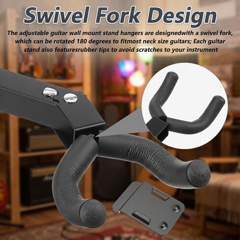 4 Pcs Guitar Wall Mount Heavy Duty Guitar Hanger with Slat Adapter 180° Adjustable Black Hook Stand for Acoustic Electric Bass Ukulele, Guitar Hooks for Wall Storage, 11x3.6x2.8 Inch in Kuwait