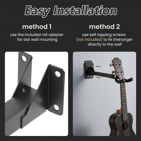 4 Pcs Guitar Wall Mount Heavy Duty Guitar Hanger with Slat Adapter 180° Adjustable Black Hook Stand for Acoustic Electric Bass Ukulele, Guitar Hooks for Wall Storage, 11x3.6x2.8 Inch in Kuwait