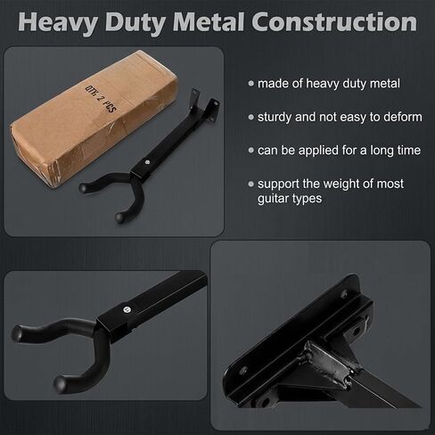 4 Pcs Guitar Wall Mount Heavy Duty Guitar Hanger with Slat Adapter 180° Adjustable Black Hook Stand for Acoustic Electric Bass Ukulele, Guitar Hooks for Wall Storage, 11x3.6x2.8 Inch in Kuwait