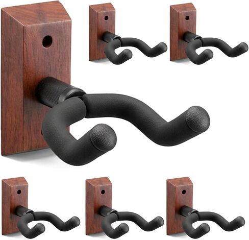 6 Pack Guitar Wall Mount with Rotatable Hook, Natural Wood Hardwood Guitar Stand Hanger for Acoustic, Electric, Bass, Mandolin - Space Saving Display & Secure Storage Solution in Kuwait