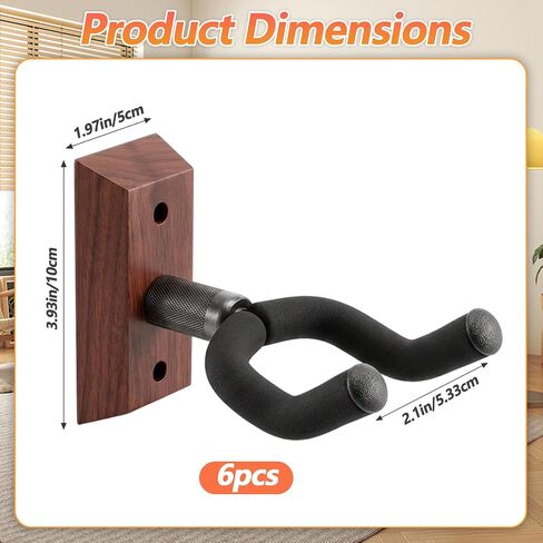 6 Pack Guitar Wall Mount with Rotatable Hook, Natural Wood Hardwood Guitar Stand Hanger for Acoustic, Electric, Bass, Mandolin - Space Saving Display & Secure Storage Solution in Kuwait