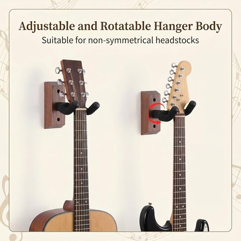 6 Pack Guitar Wall Mount with Rotatable Hook, Natural Wood Hardwood Guitar Stand Hanger for Acoustic, Electric, Bass, Mandolin - Space Saving Display & Secure Storage Solution in Kuwait