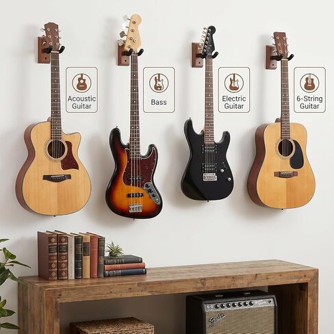 6 Pack Guitar Wall Mount with Rotatable Hook, Natural Wood Hardwood Guitar Stand Hanger for Acoustic, Electric, Bass, Mandolin - Space Saving Display & Secure Storage Solution in Kuwait