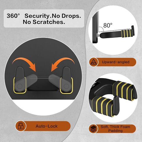 شماعة تثبيت على الحائط للجيتار بقفل تلقائي من Keebofly مع رف، حامل حامل جيتار على الحائط، خشب الصنوبر، أسود in Kuwait