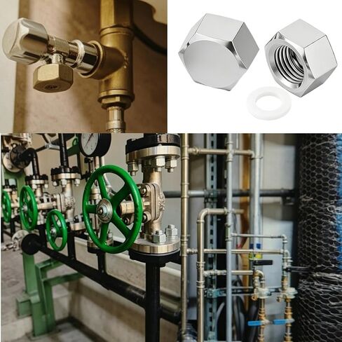 PT 1/4" Pipe Fittings Hex End Cap, 304 Stainless Steel Nut with Washer, Female Thread Plumbing Fittings Blanking Nut Cap with Sealing Gasket for Water Gas Oil Plumbing (Silver, 2 Pack) in Kuwait