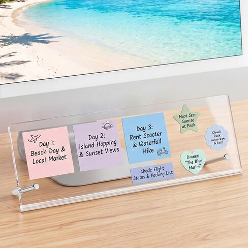Monitor Memo Board Holder 14"x5", Adhesive-Free Message Board for Computer Monitors, Space-Saving Under Monitor, Movable & Reusable, Durable Acrylic for Office & Home in Saudi Arabia