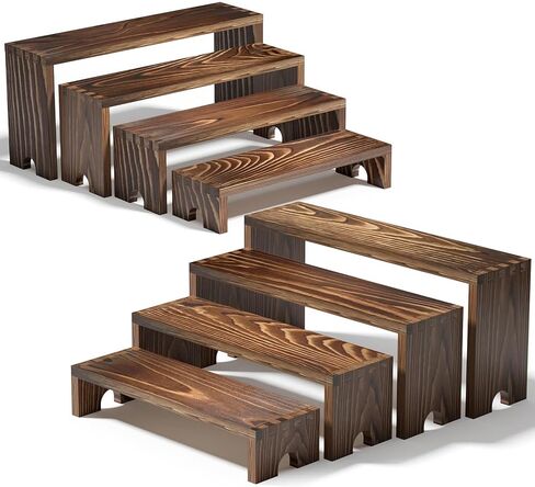 FUSHITON 8Pcs Wooden Display Risers Set, Solid Wood Tiered Stand for Perfumes, Jewellery, Collectibles, Cosmetics, Cupcakes and Party Food Display in Kuwait